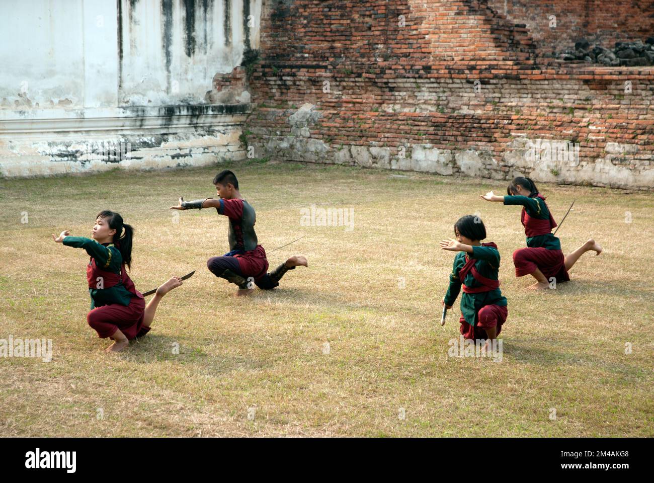 Warriors dance for teacher worship in Wai Kru Muay thai Ceremony and
