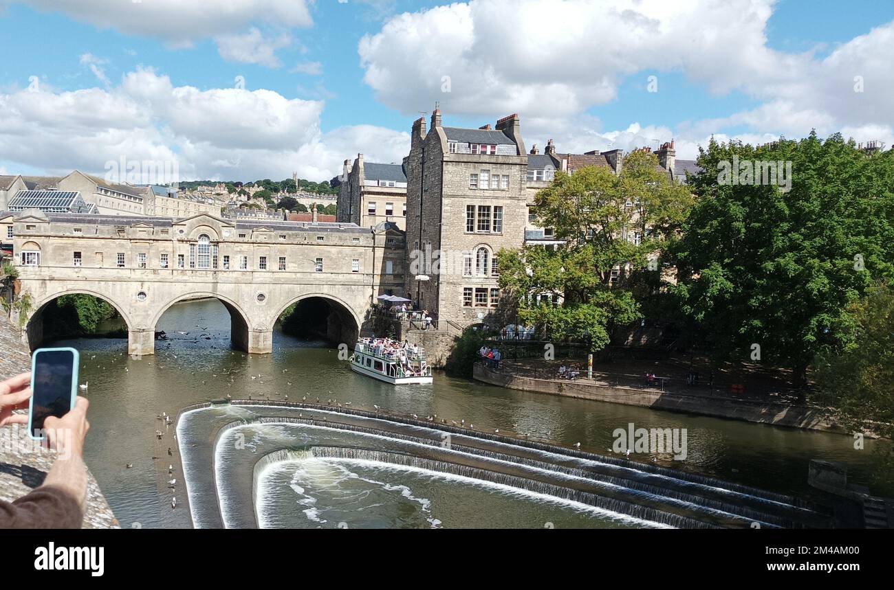 An aerial view of a boat sailing through the river Stock Photo - Alamy