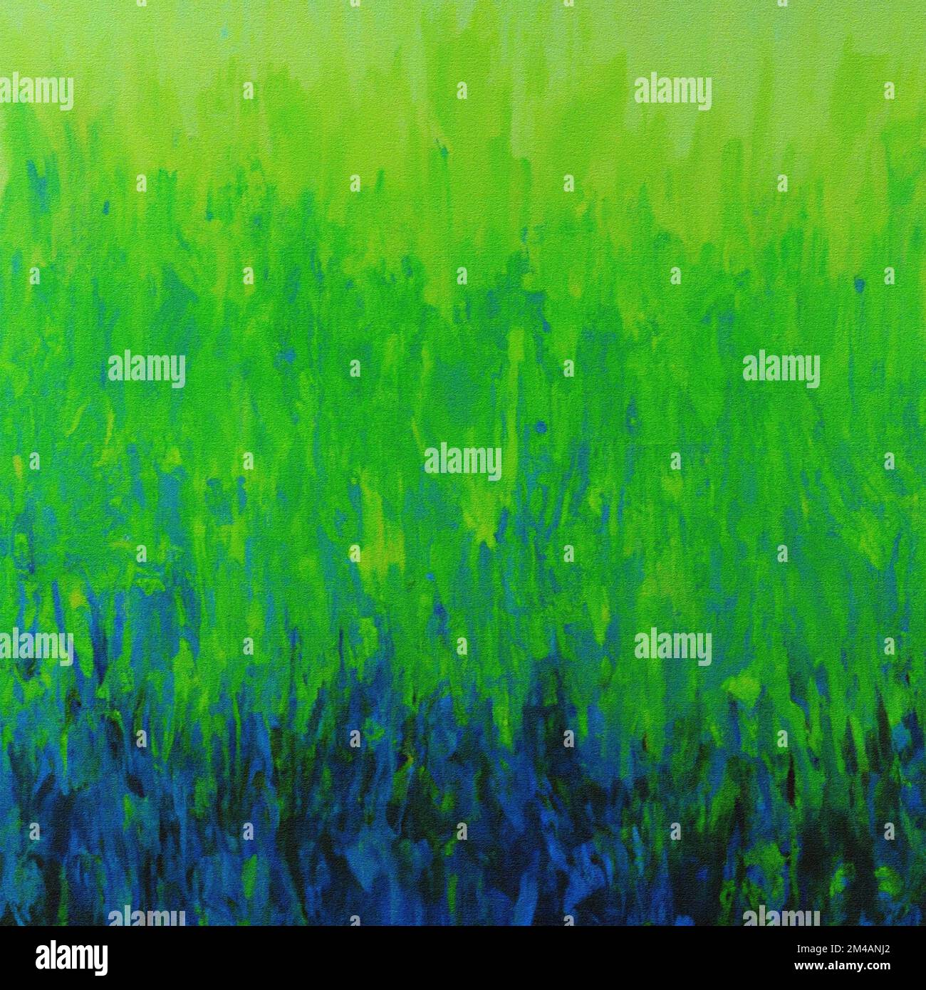 Bright painting of flowers growing in green grassy field created with aquarelle paints as abstract background Stock Photo