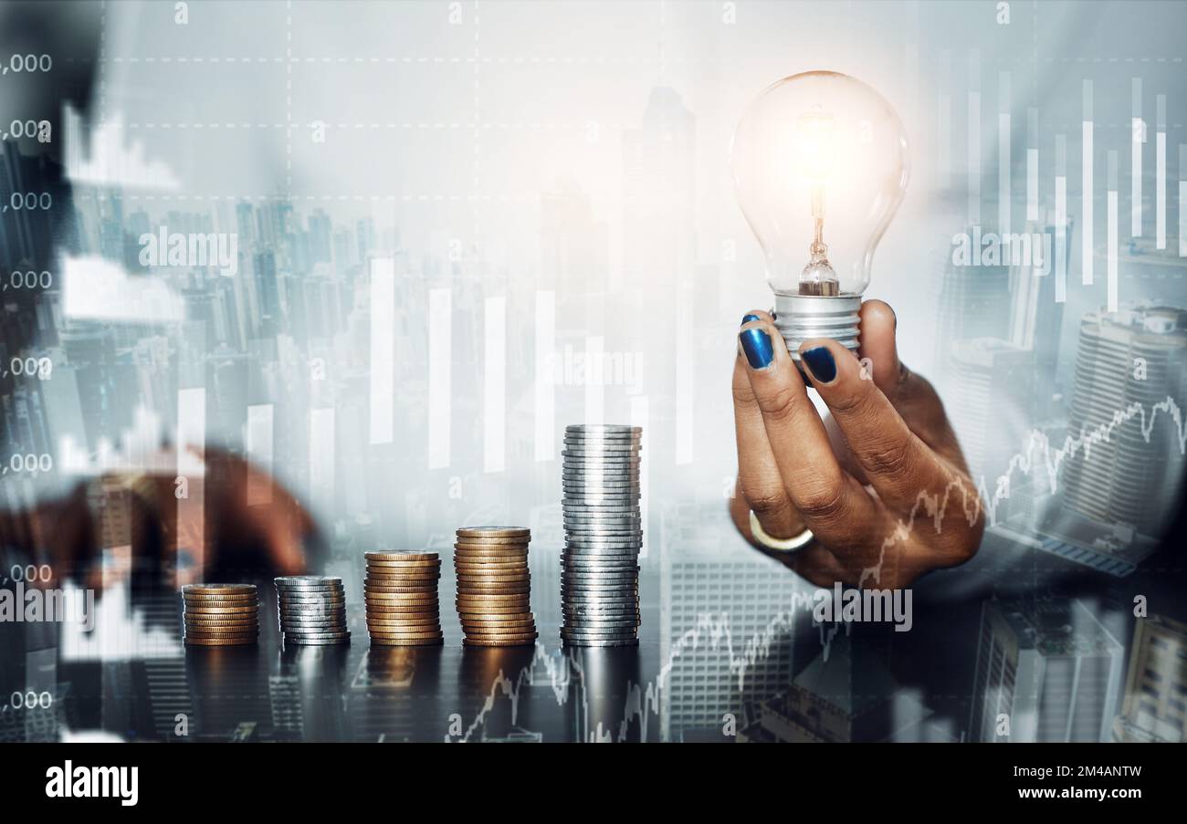 Stock market, trading and savings of hands in finance planning, idea or growth in double