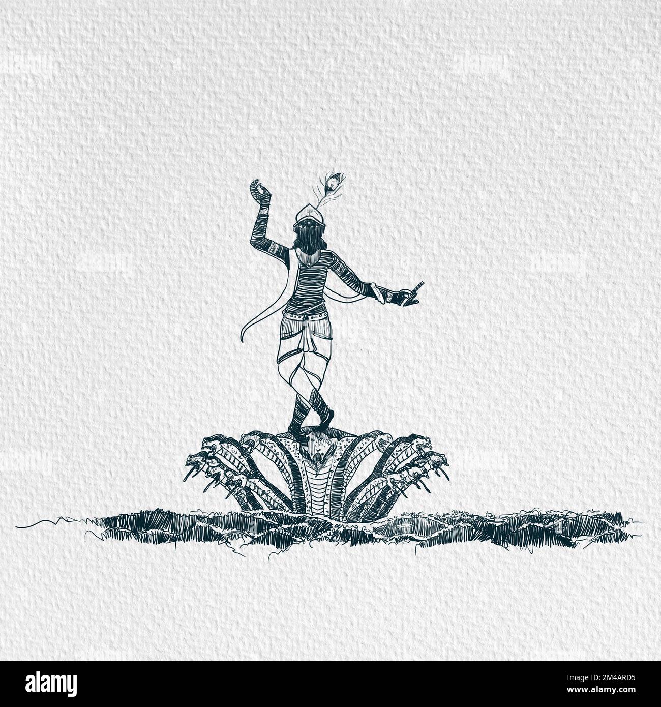 illustration of Krishna dancing on Kaliya snake on Happy Janmashtami