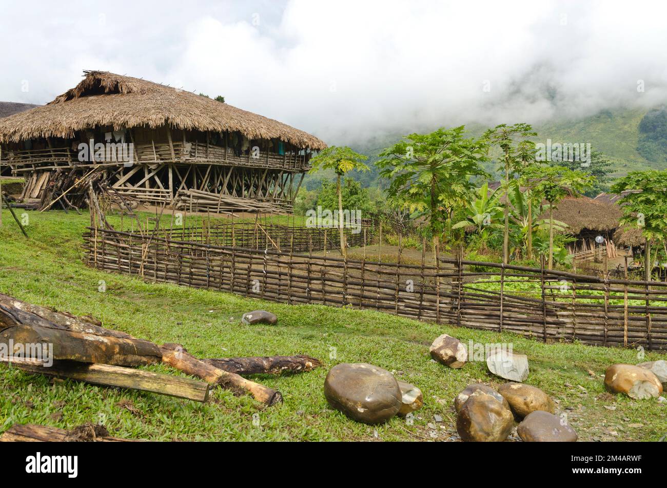The village Pobdi of the Adi Gallo-Tribe lies picturesque in the hills of Arunachal Pradesh Stock Photo