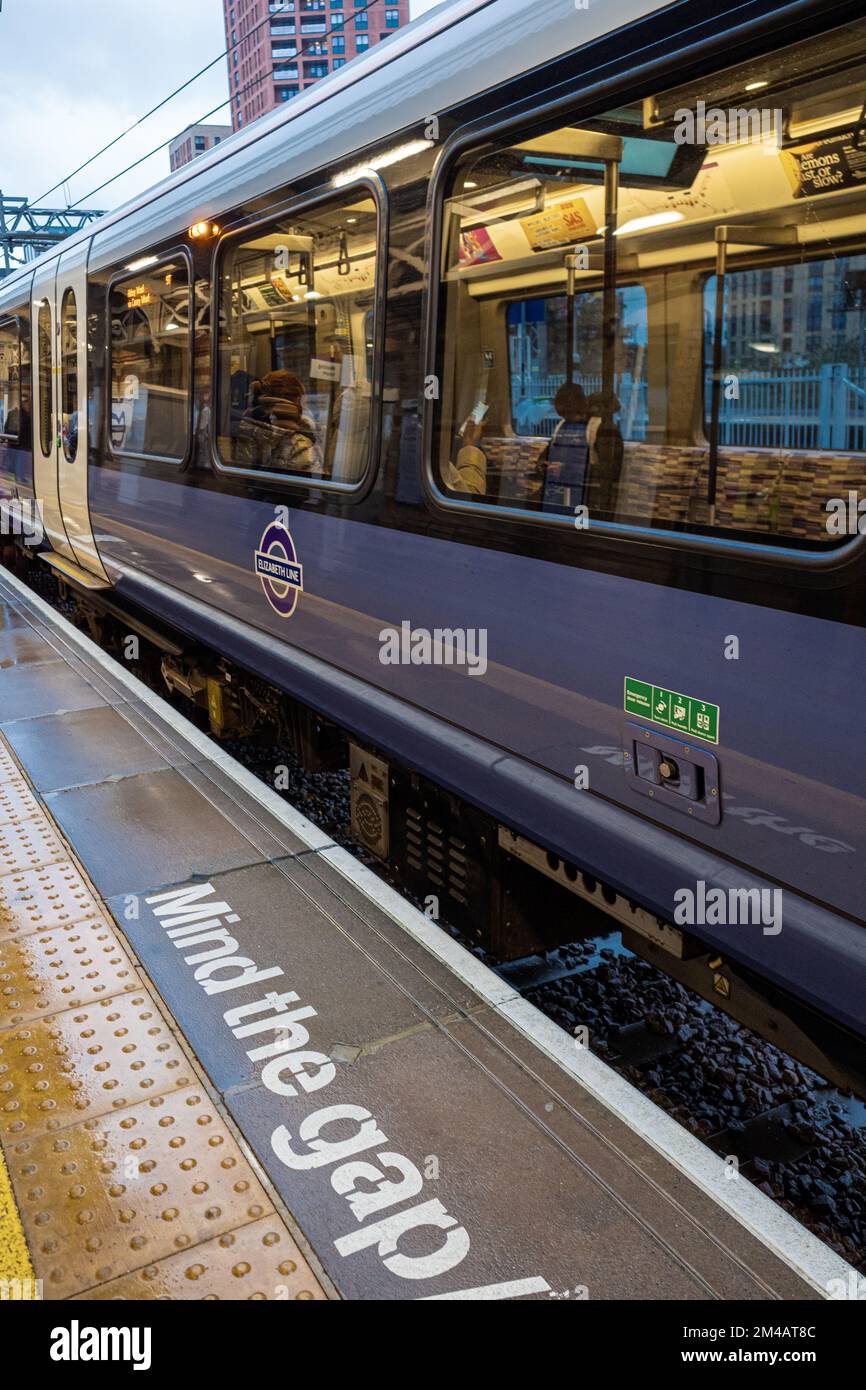Elizabeth Line Train - created under the  Crossrail project and opened in 2022, the Elizabeth Line is a high frequency urban-suburban train service. Stock Photo