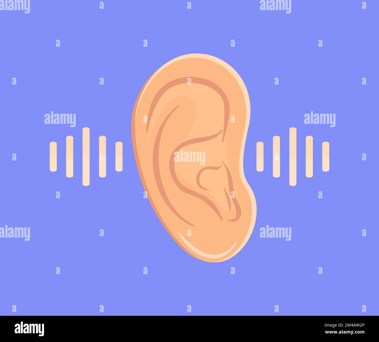 Ear listening, hearing, human ear organ logo design. Hearing Audio Sound Waves vector design and illustration. Stock Vector