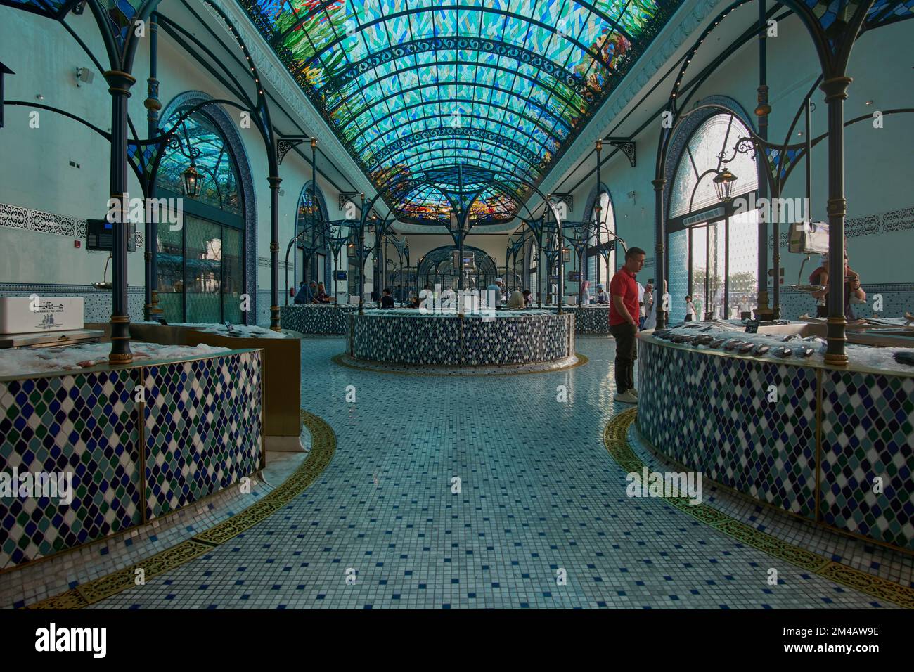 The new fish market inside Old Doha port (Mina District)  in Doha, Qatar interior shot. Stock Photo