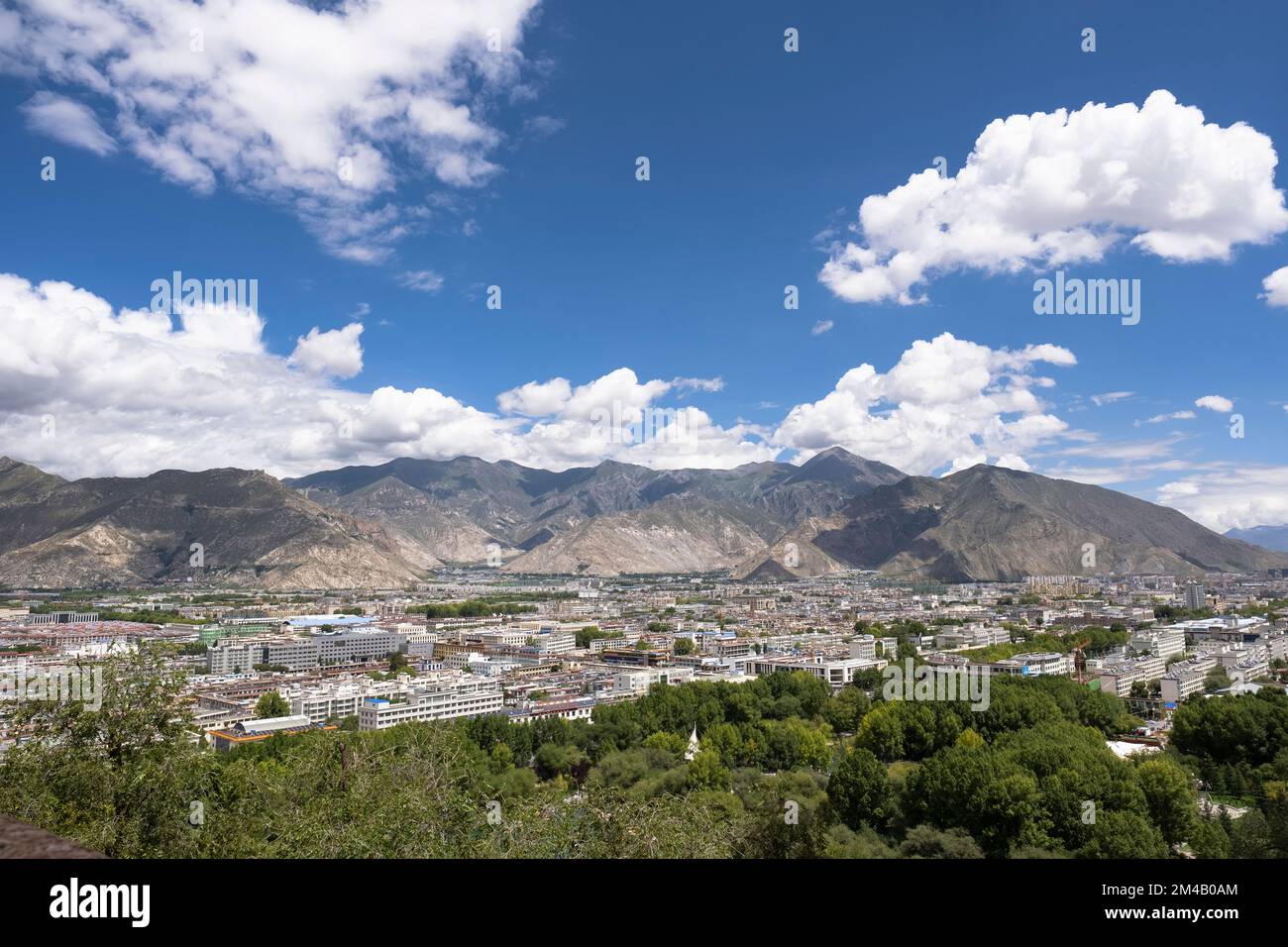 View of the city of Lhasa from the Potala Palace, a UNESCO heritage site. Tibet Autonomous Region. China. Stock Photo