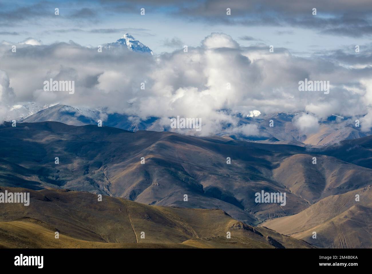 The North Face of Chomolungma or Everest from Pang La Pass. Tibet Autonomous Region. China. Stock Photo