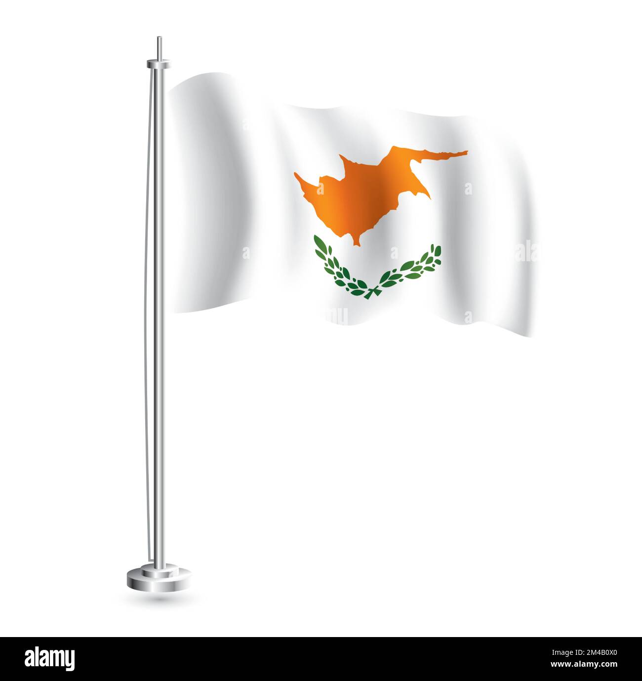 Cypriot Flag. Isolated Realistic Wave Flag of Cyprus Country on Flagpole. Vector Illustration. Stock Vector