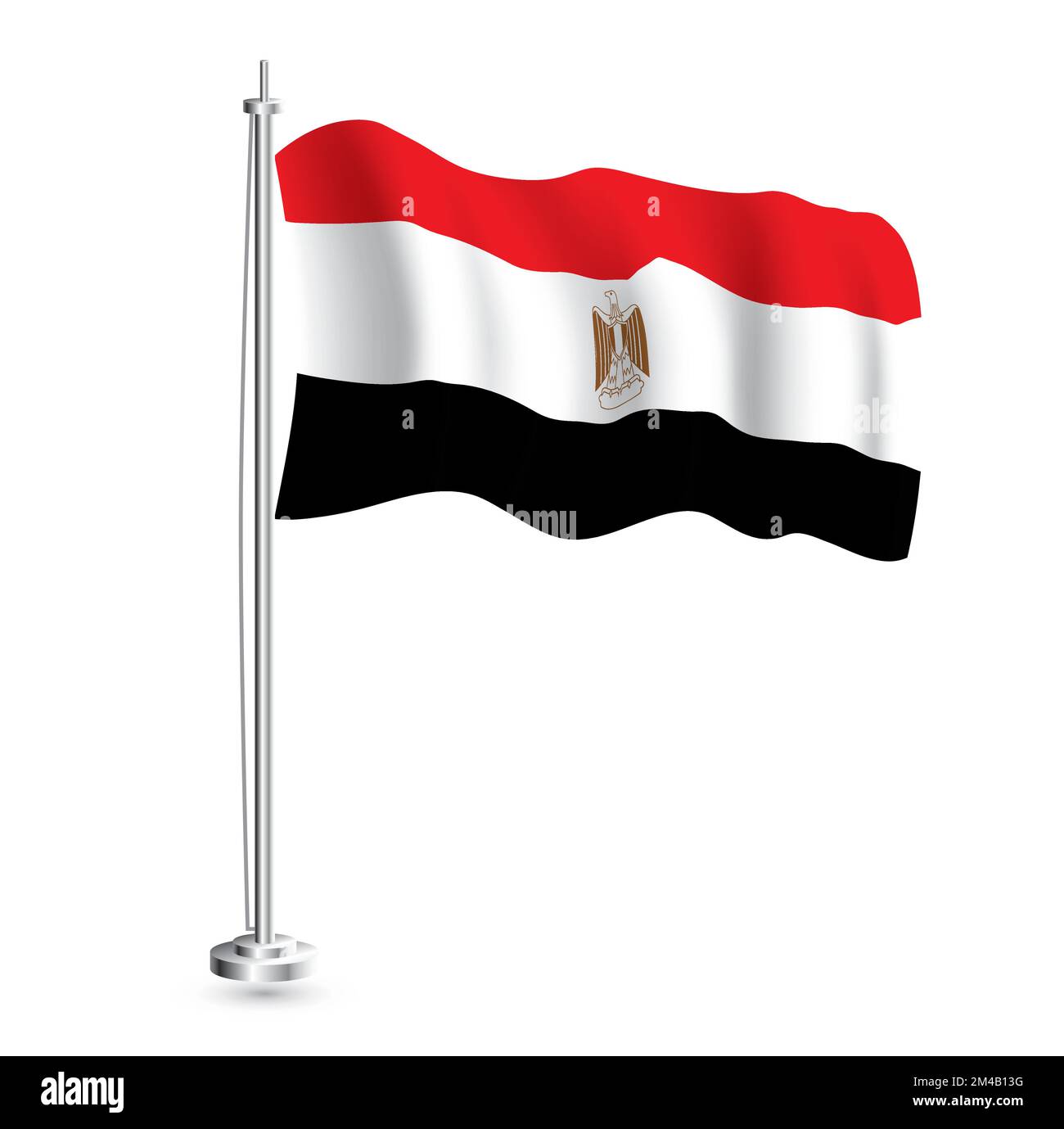Egyptian Flag. Isolated Realistic Wave Flag of Egypt Country on Flagpole. Vector Illustration. Stock Vector
