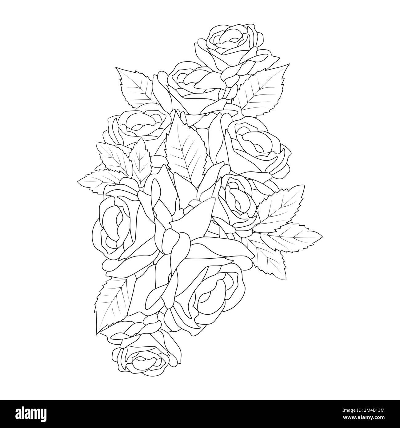 flowers rose illustration of adult coloring page line art doodle wild ...