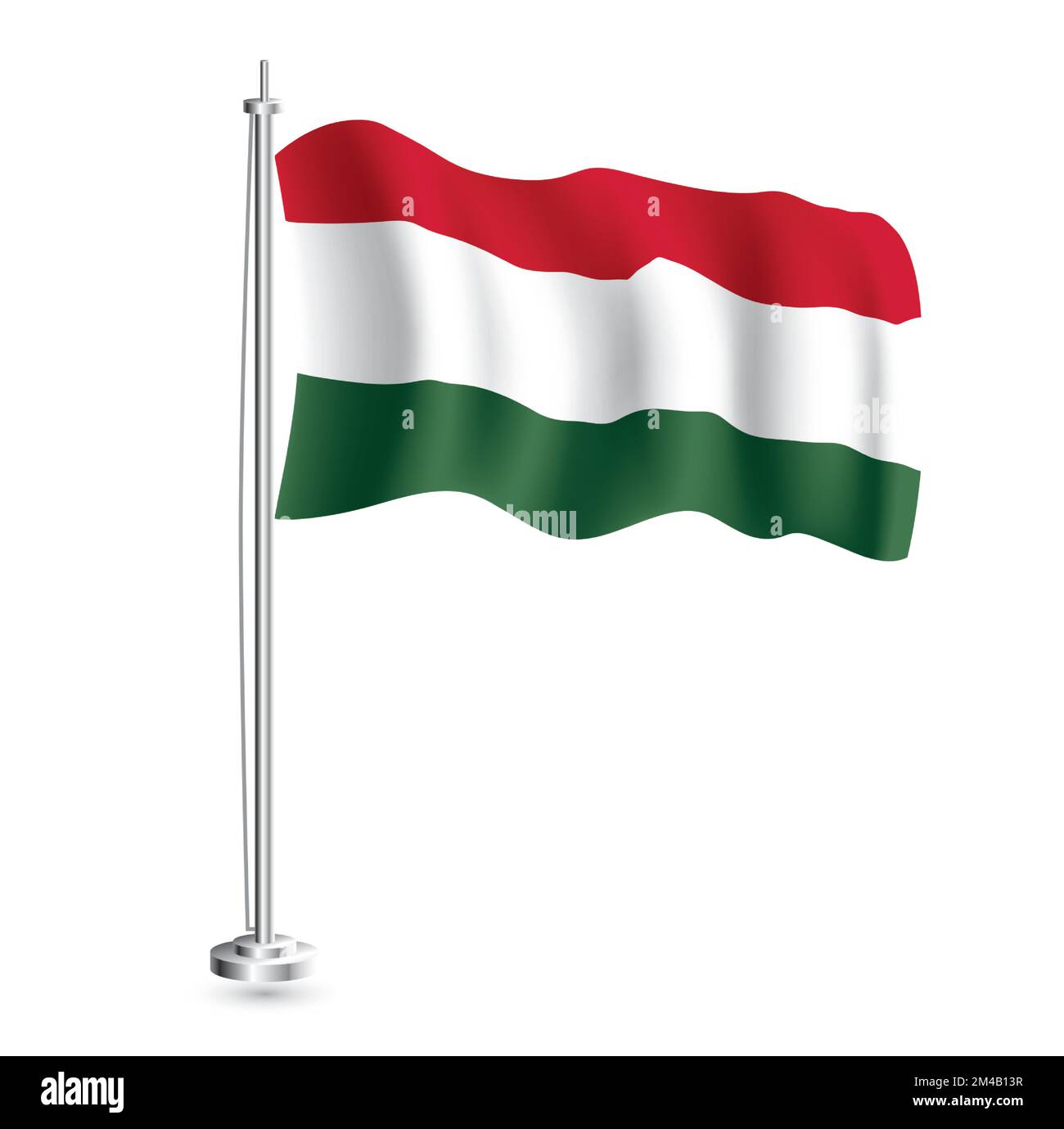 Hungarian Flag. Isolated Realistic Wave Flag of Hungary Country on Flagpole. Vector Illustration. Stock Vector