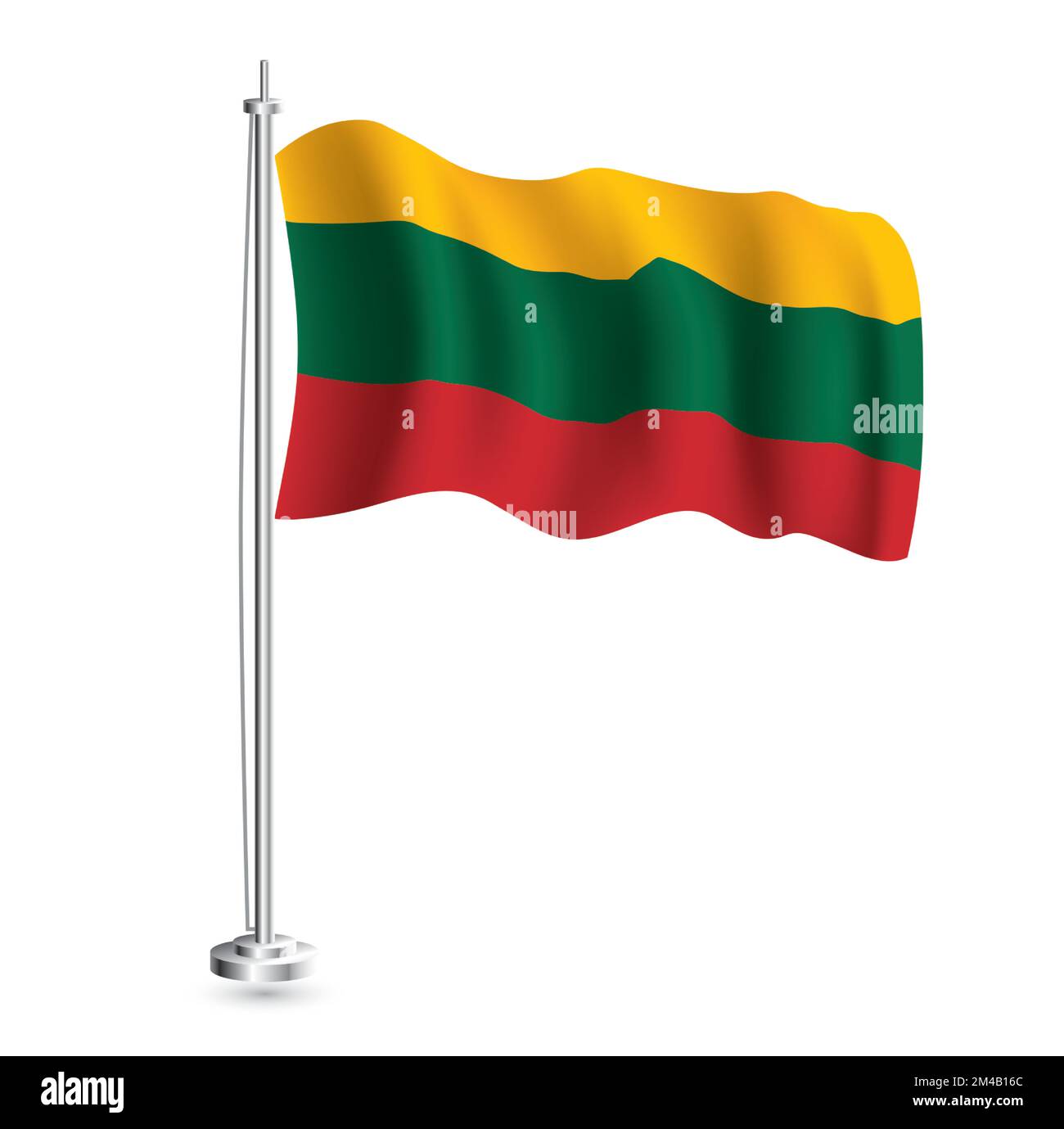 Lithuanian Flag. Isolated Realistic Wave Flag of Lithuania Country on Flagpole. Vector Illustration. Stock Vector