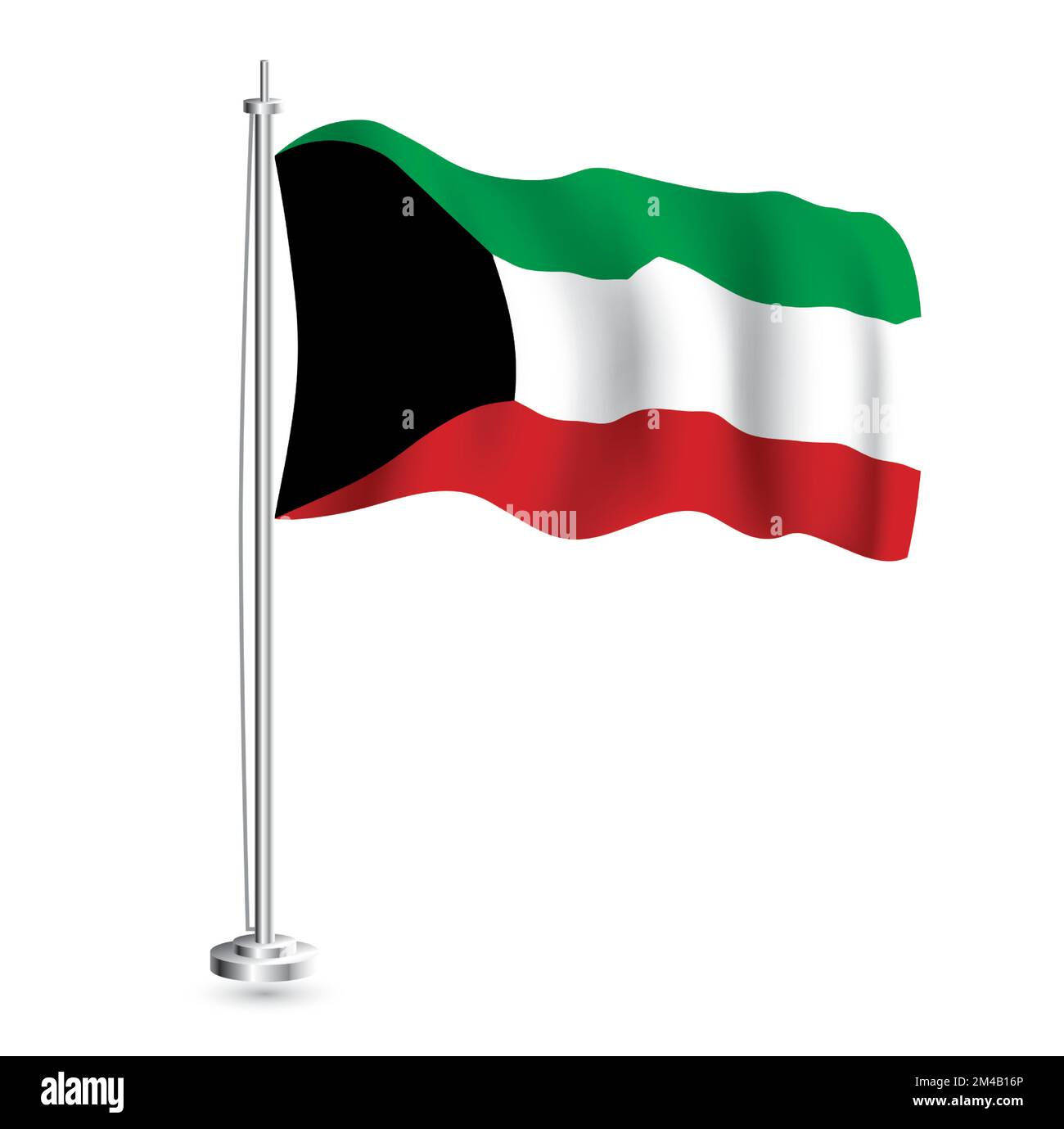 Kuwaiti Flag. Isolated Realistic Wave Flag of Kuwait Country on Flagpole. Vector Illustration. Stock Vector