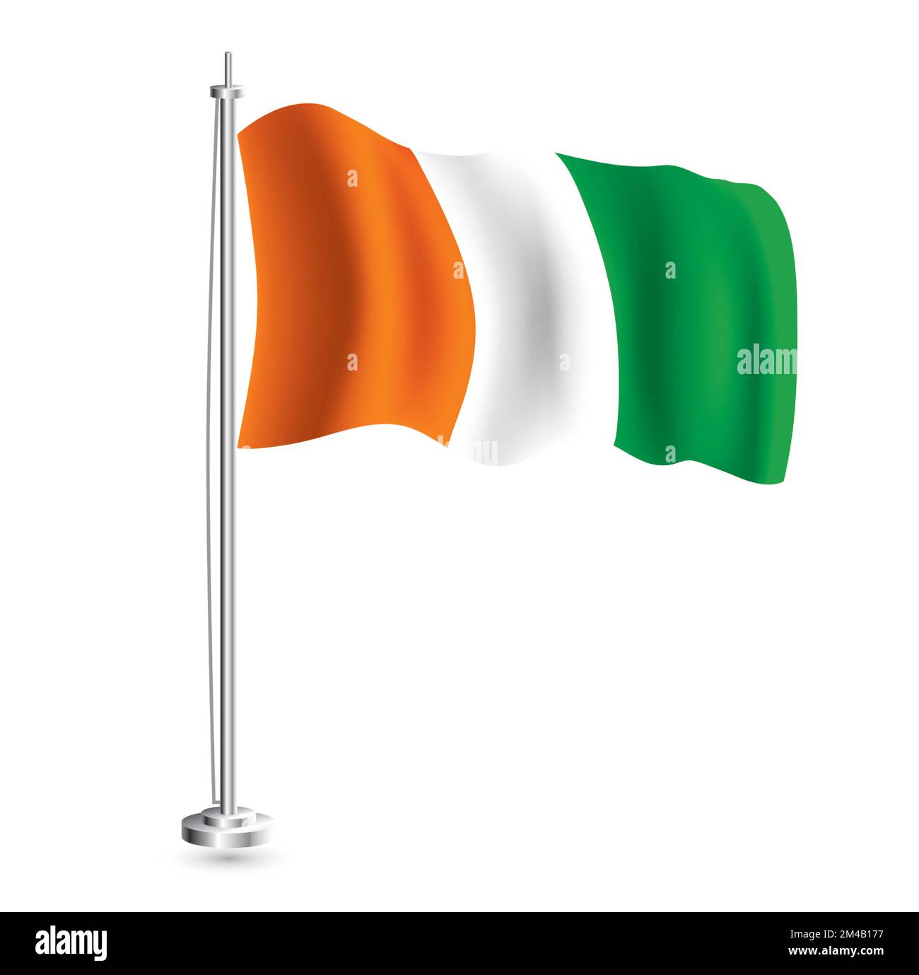 Ivory Coast Flag. Isolated Realistic Wave Flag of Ivory Coast Country on Flagpole. Vector Illustration. Stock Vector