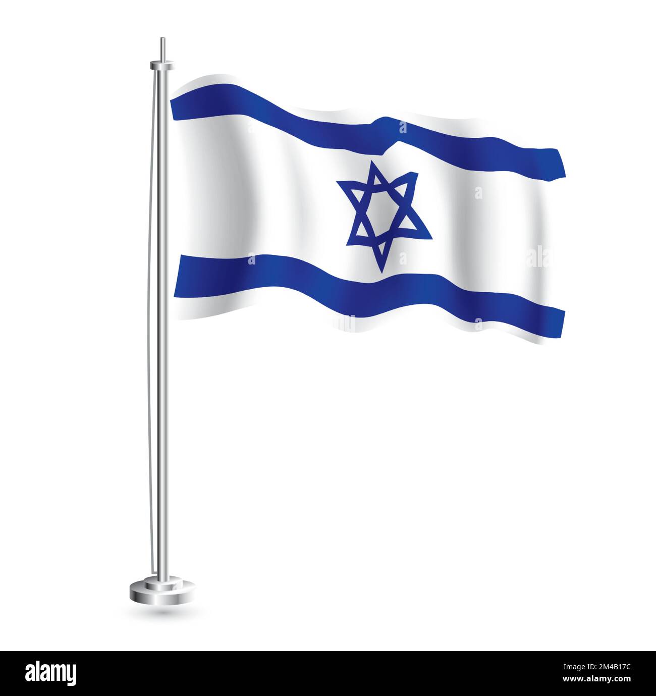 Israeli Flag. Isolated Realistic Wave Flag of Israel Country on Flagpole. Vector Illustration. Stock Vector