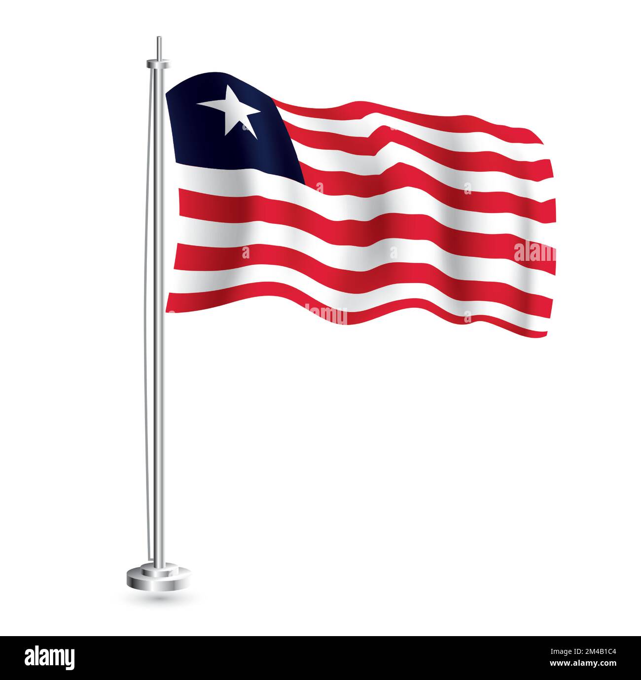 Liberian Flag. Isolated Realistic Wave Flag of Liberia Country on Flagpole. Vector Illustration. Stock Vector
