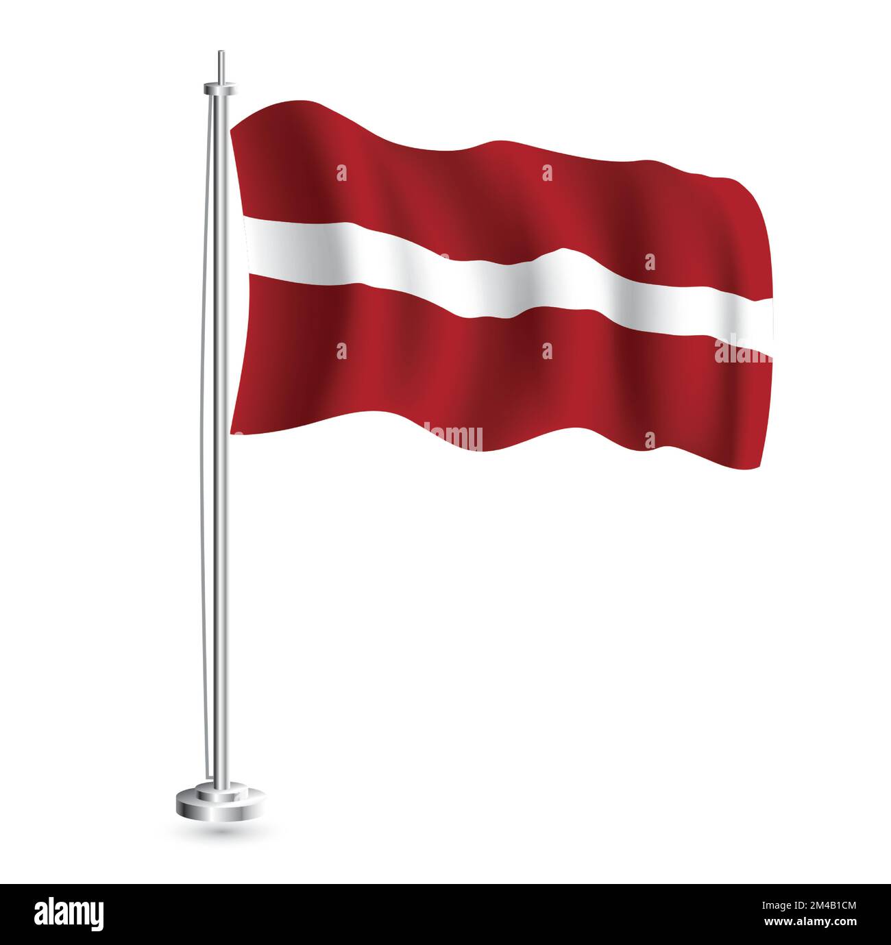Latvian Flag. Isolated Realistic Wave Flag of Latvia Country on Flagpole. Vector Illustration. Stock Vector