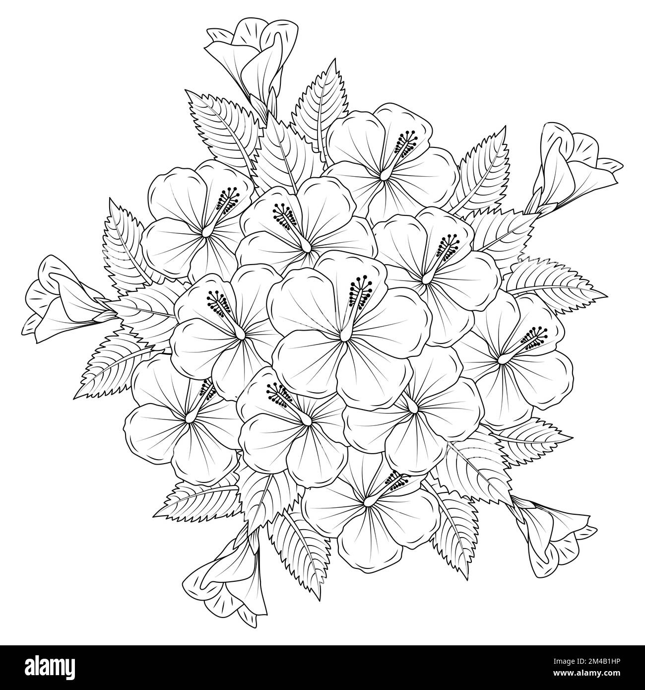 rose of sharon flower coloring page illustration with line art stroke ...