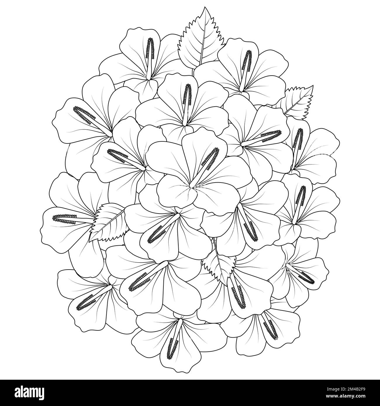 chinese hibiscus flower hand drawn coloring page illustration with line ...