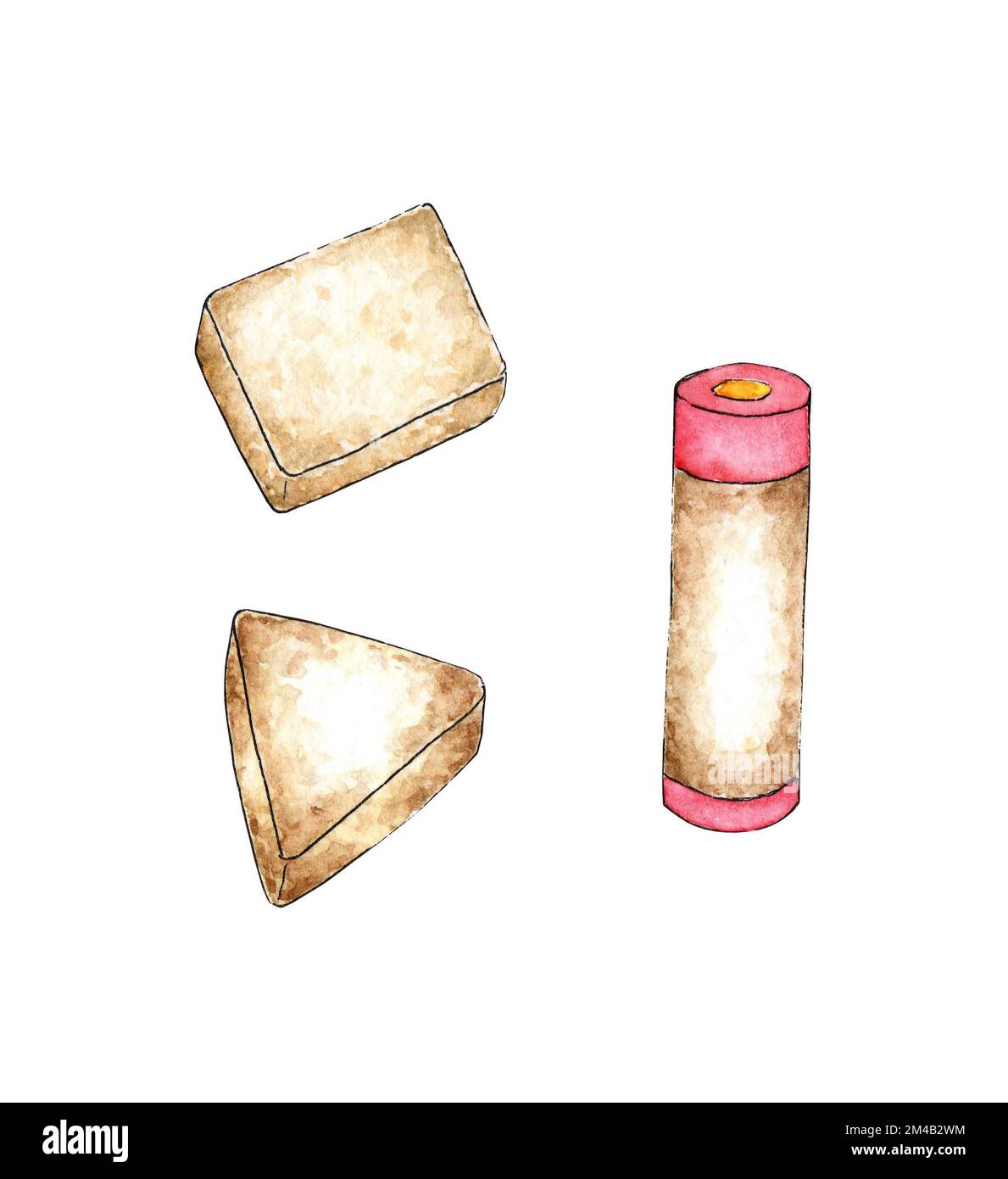 Watercolor illustration set of erasers. Eraser rubber. Erase and edit