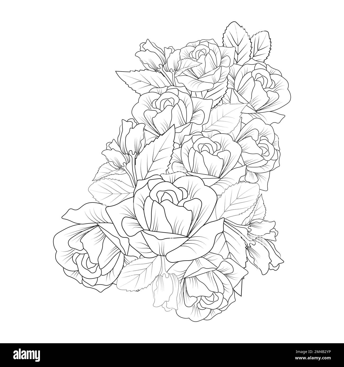 rose flower vector illustration with rose bouquet blooming petal for adult coloring page Stock Vector