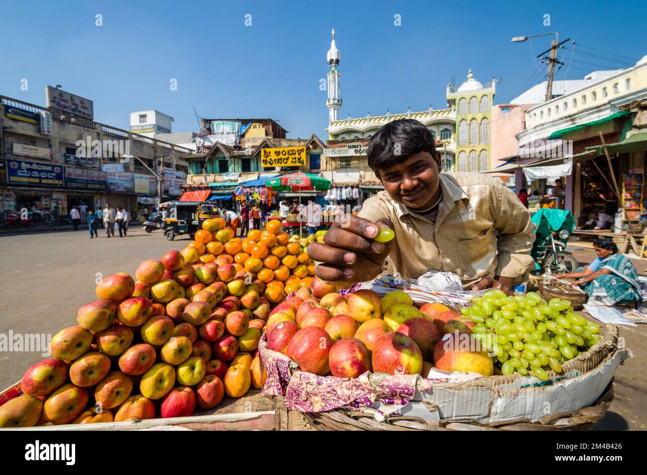 Fruit and vegetables are sold at the local market in Mysore. Mysore