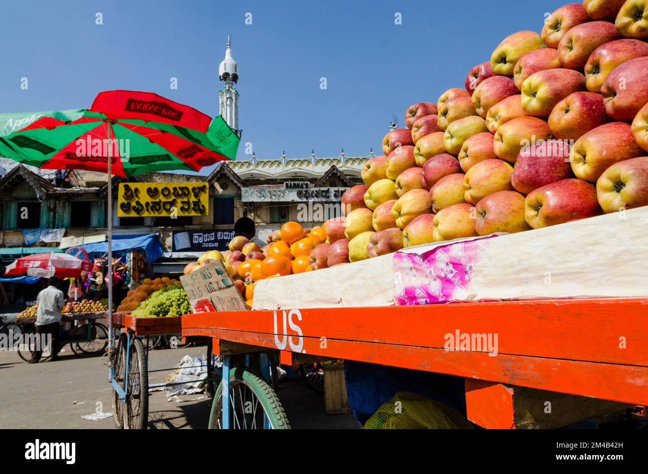 Fruit and vegetables are sold at the local market in Mysore. Mysore