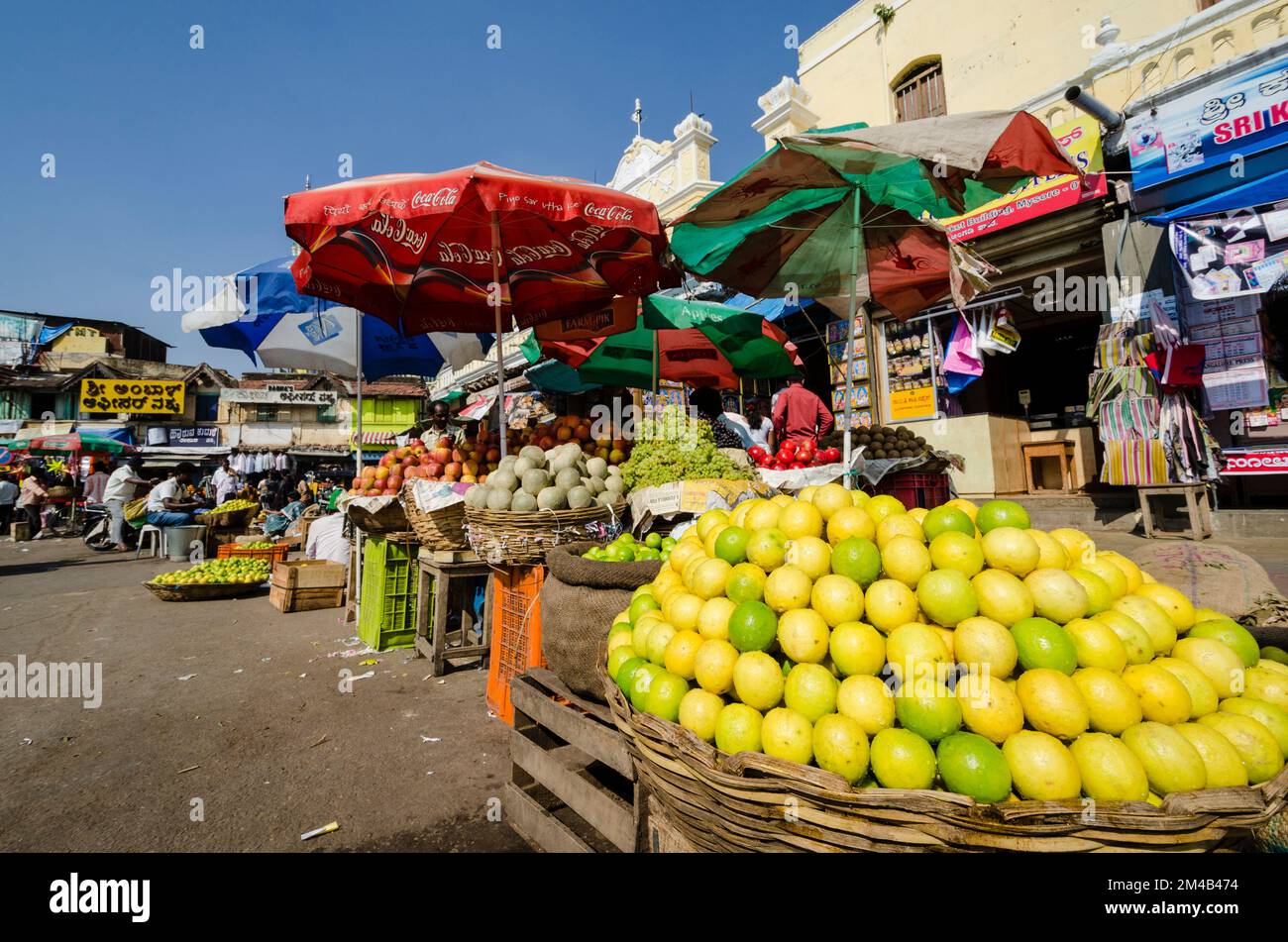Fruit and vegetables are sold at the local market in Mysore. Mysore