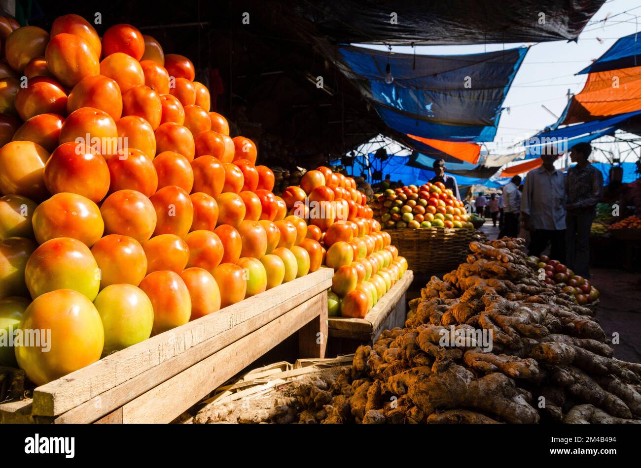 Fruit and vegetables are sold at the local market in Mysore. Mysore