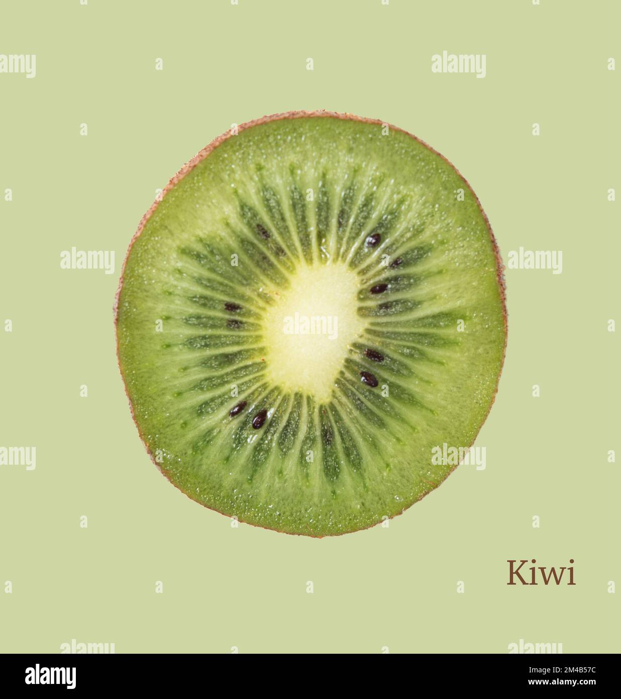 Fresh sliced kiwi poster on green background. Top view and macro. Concept foto Stock Photo