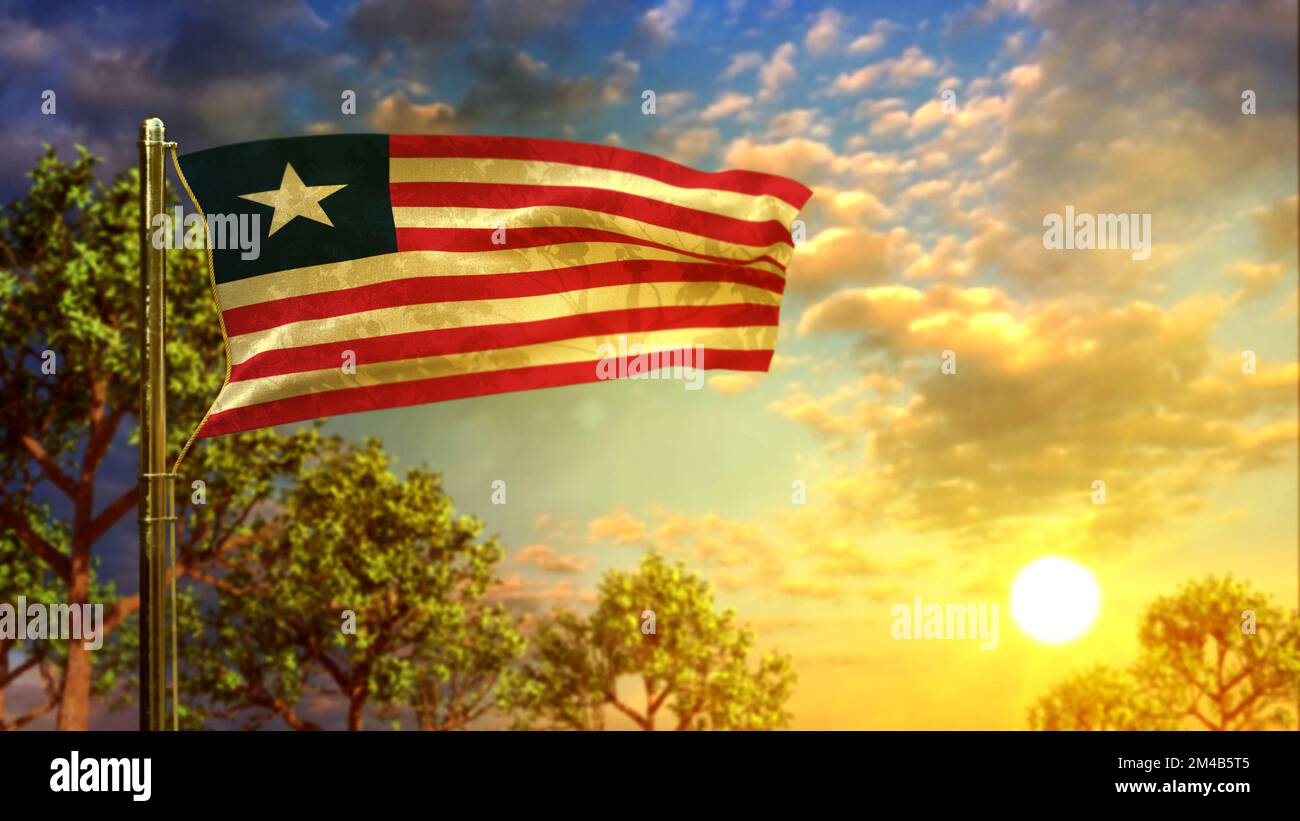 waving flag of Liberia at sunset for national holiday - abstract 3D ...