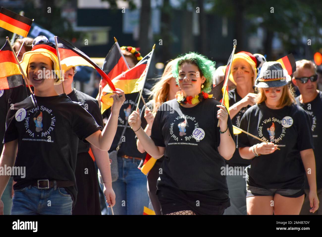 American and German flags are on display on Fifth Ave during the annual ...