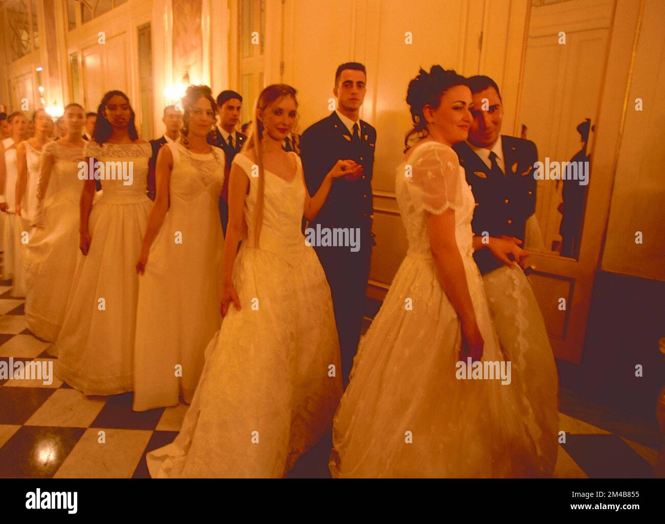 Girls in white dress and boys in uniform at the debutante ball, Vatican City 2000 Stock Photo
