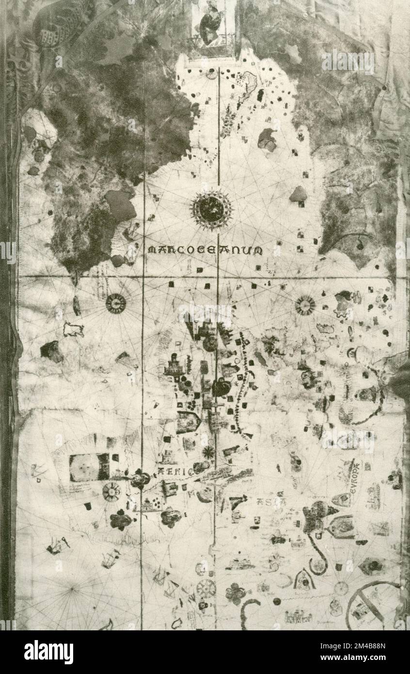 Nautical Chart by Spanish navigator and cartographer Juan de la Cosa, 1500 Stock Photo