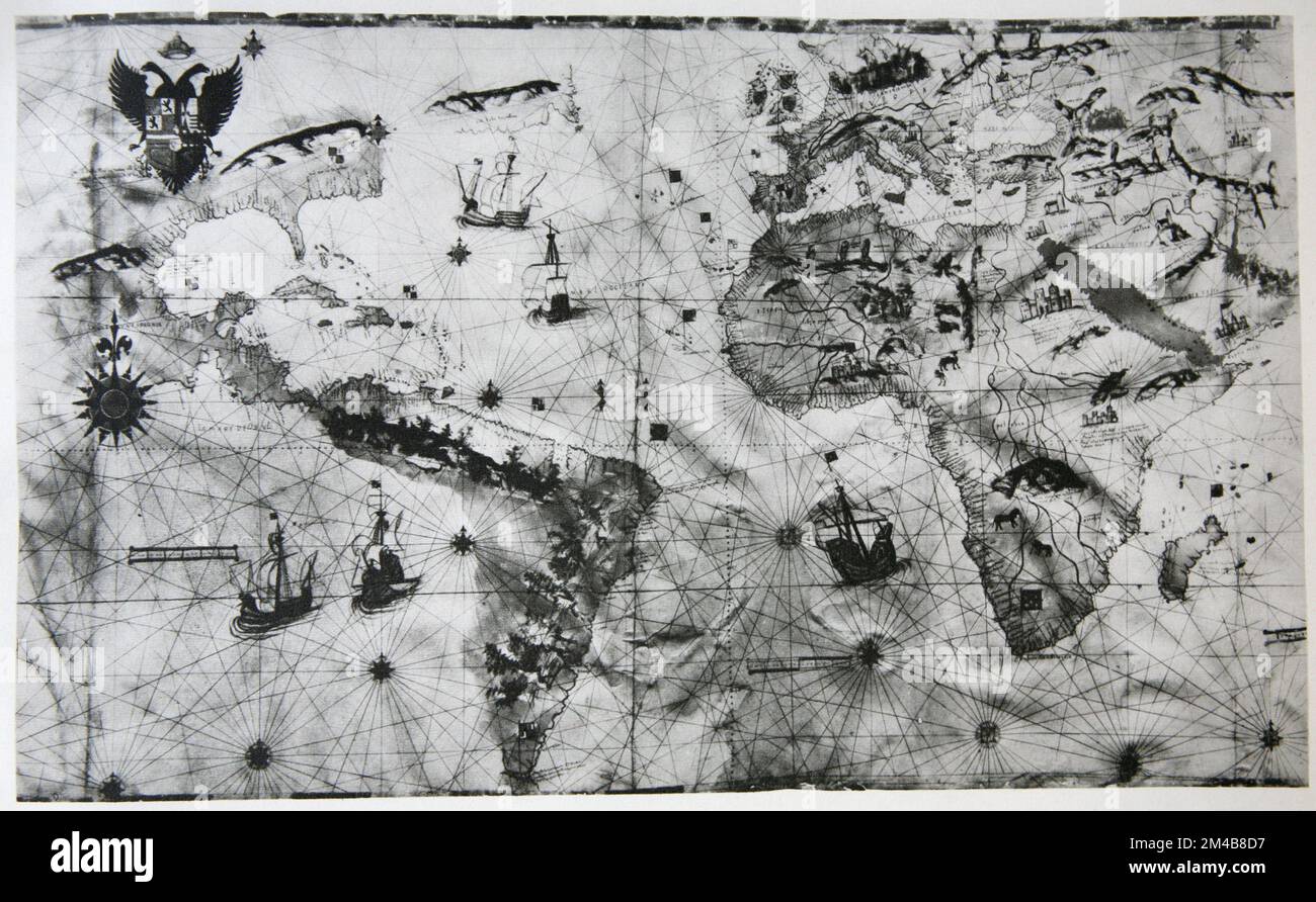 Planisphere by Italian-Spanish geographer and cartographer Giovanni Vespucci AKA Juan Vespucio, 1526 Stock Photo
