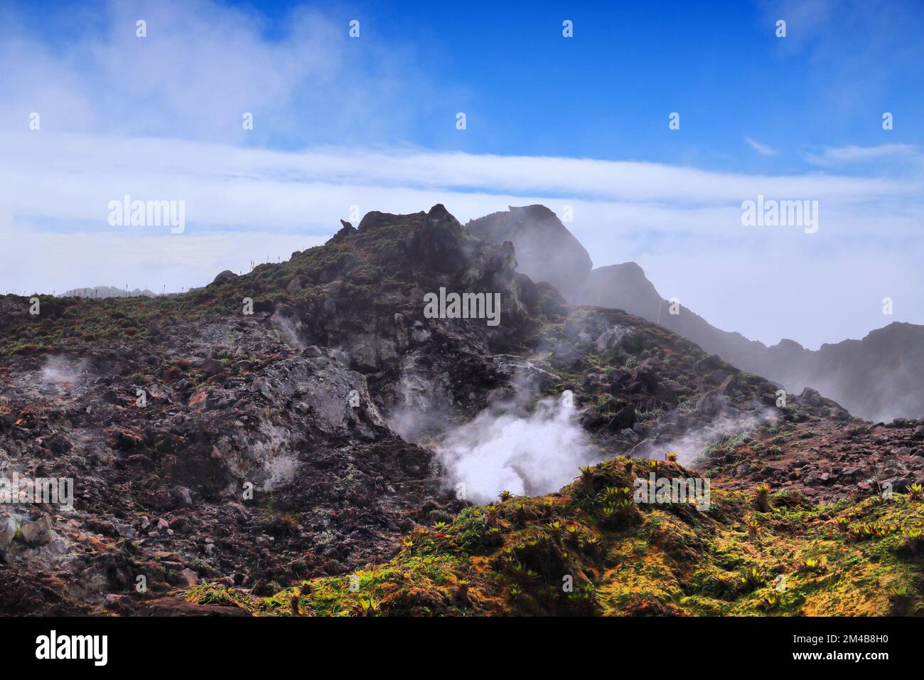 Volcano La Soufriere in Guadeloupe. Natural landmark active volcano. Stock Photo