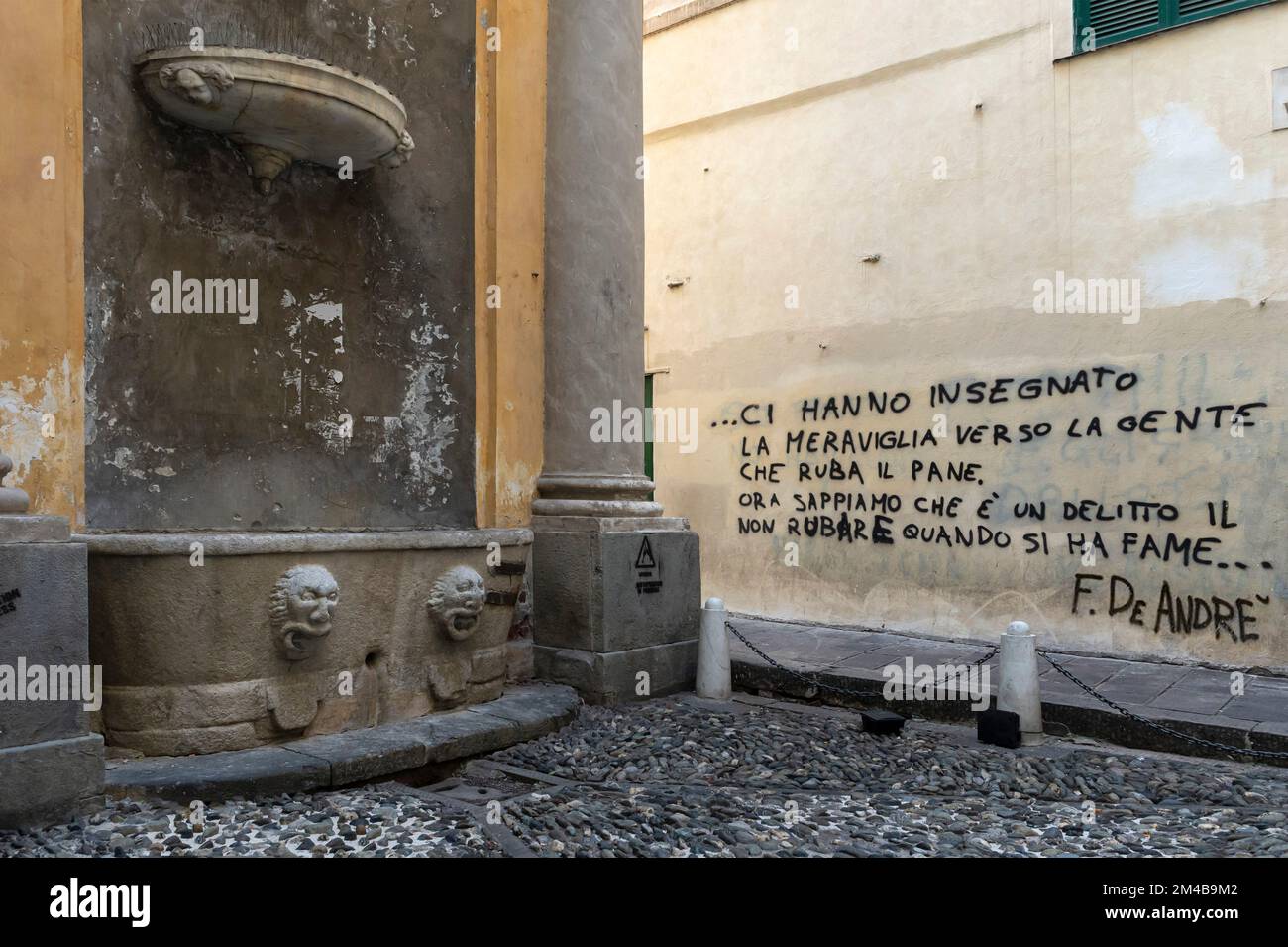fabrizio de andre' inscription in vacchero square, genoa, italy Stock Photo