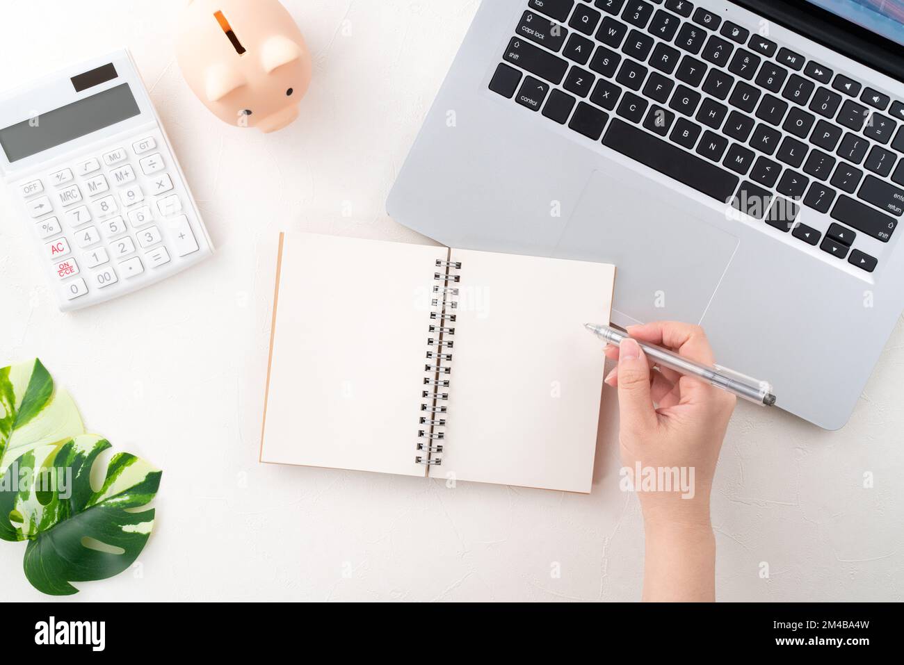 Annual financial budget and saving plan design concept with laptop ...
