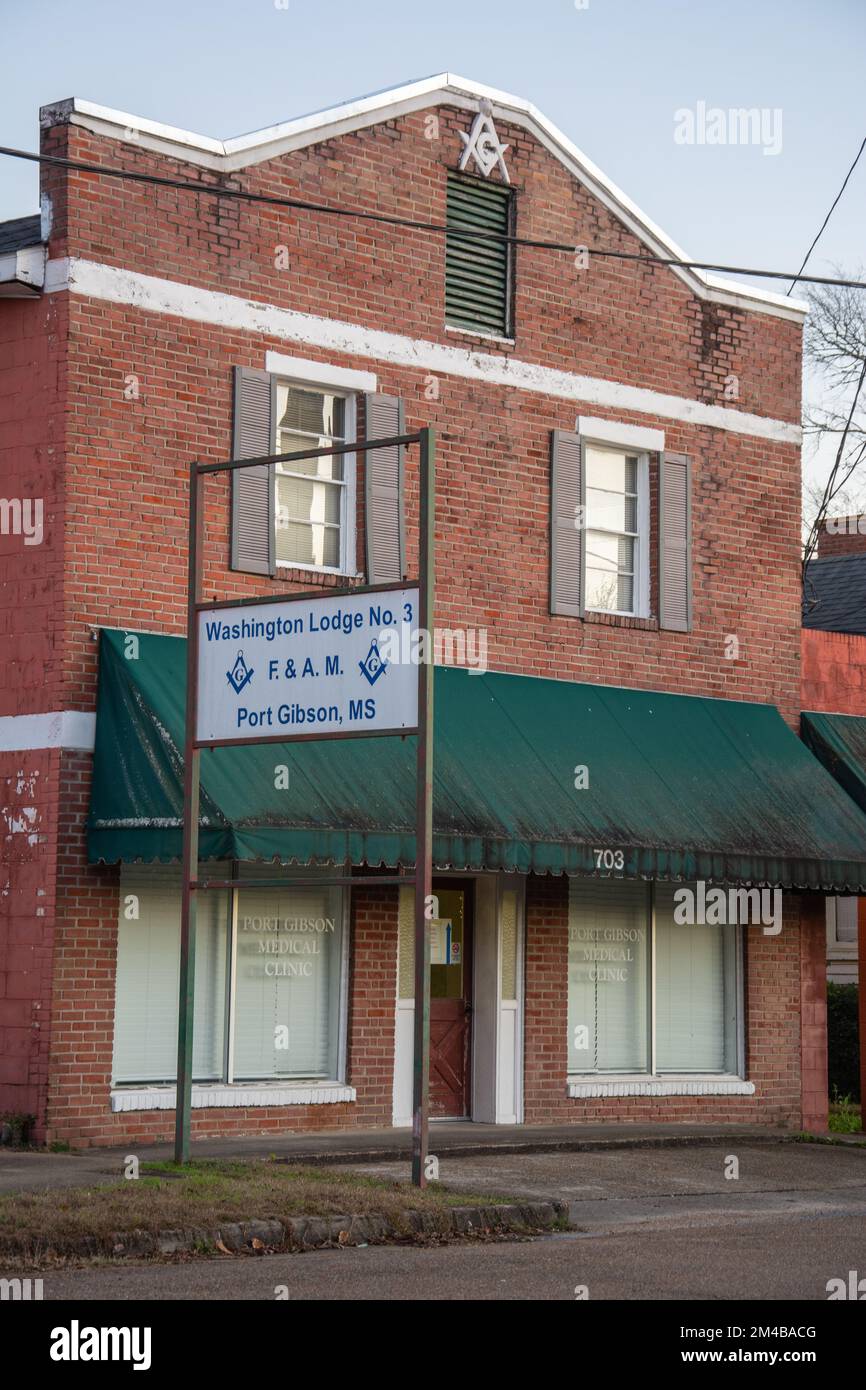 Port Gibson, USA December 1, 2022 Masonic Lodge built in 1900 in