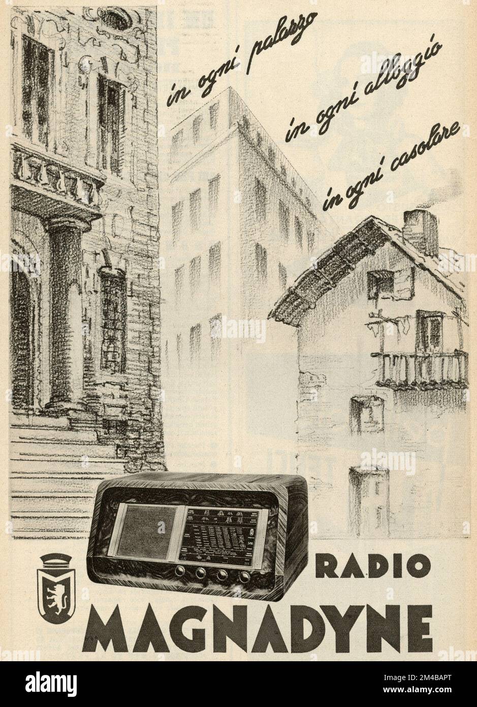 Vintage newspaper ad of Magnadyne radio receiver, Italy 1920s Stock Photo