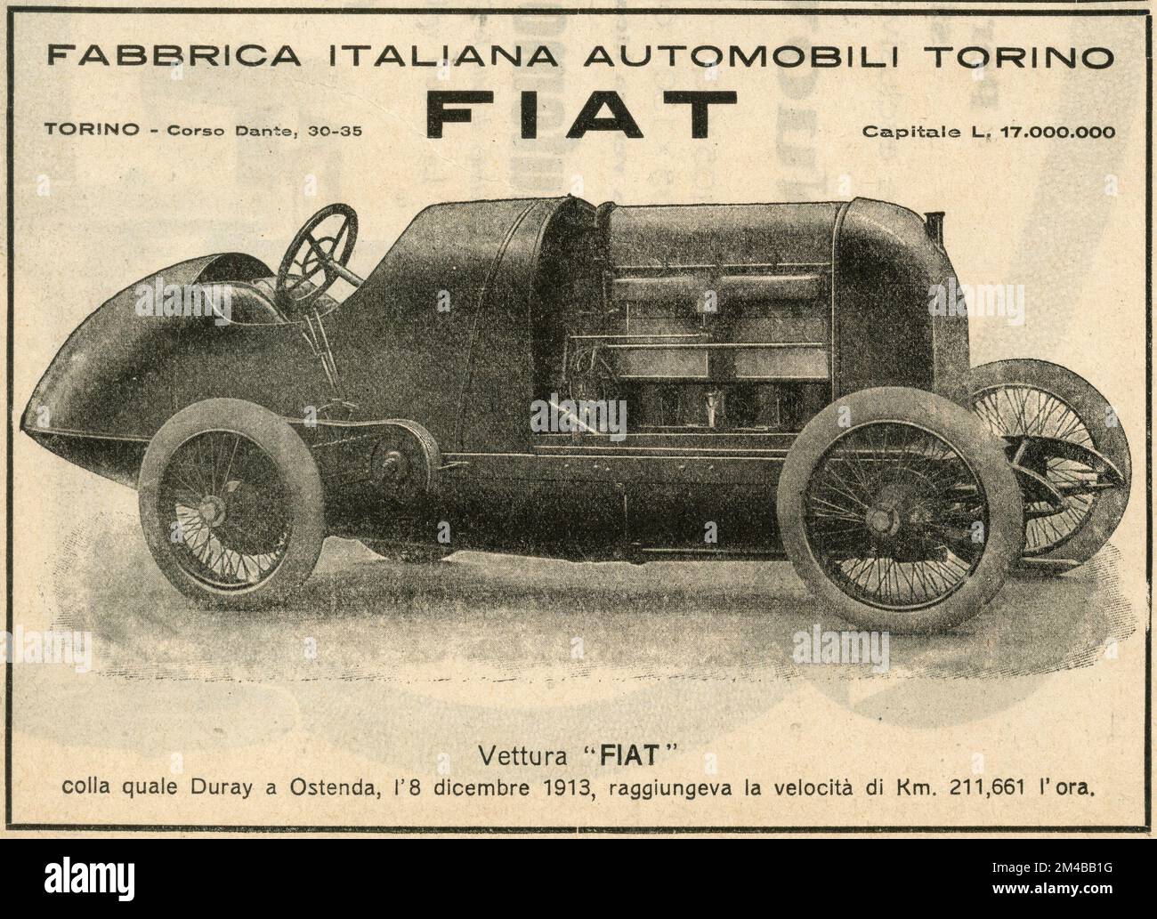 Vintage newspaper ad of FIAT car, Italy 1910s Stock Photo