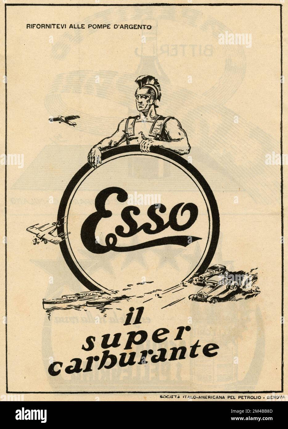 Vintage newspaper ad of Esso gasolines, Italy 1930s Stock Photo