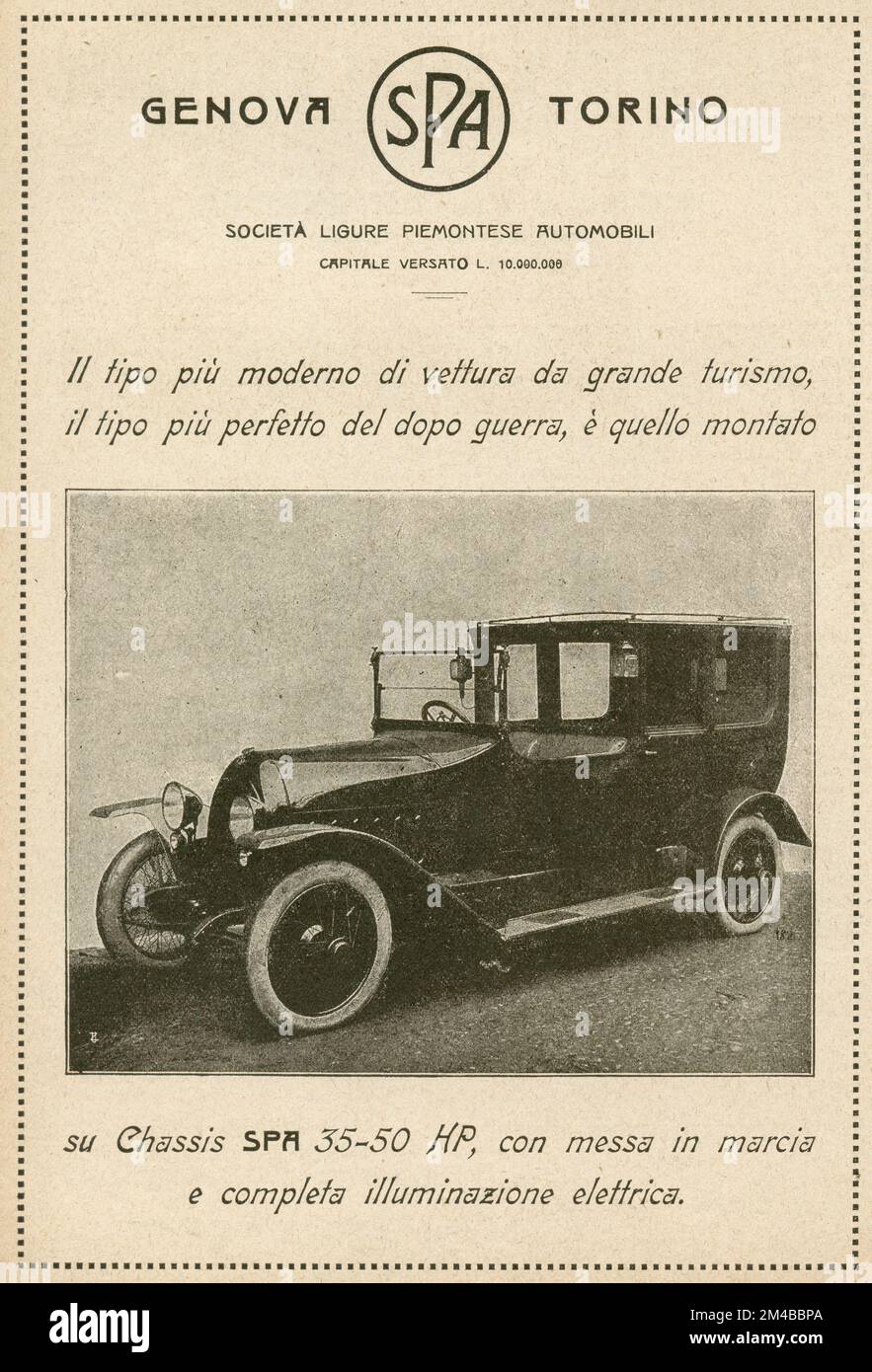 Vintage newspaper ad of SPA car, Italy 1930s Stock Photo