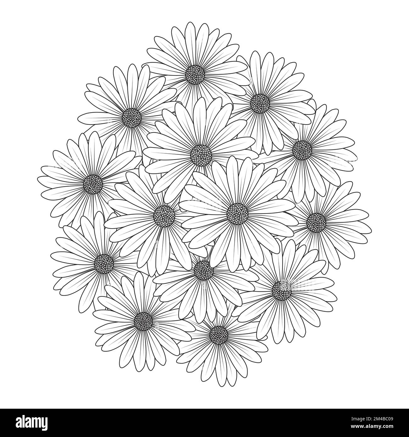 chamomile and daisy flower coloring page design with detailed line art vector graphic Stock Vector