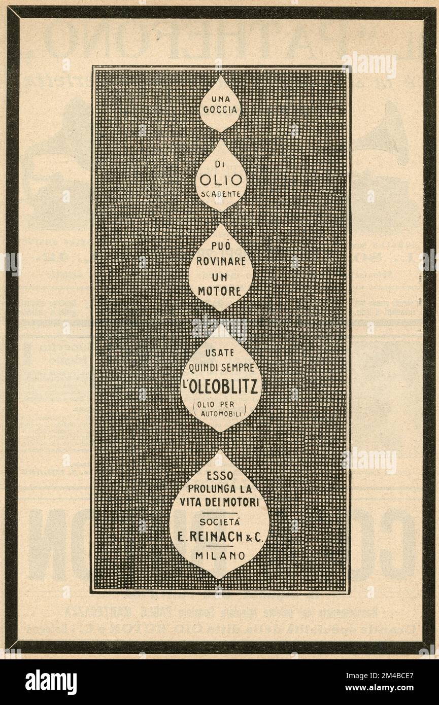 Vintage newspaper ad of Oleoblitz Oil, Italy 1920s Stock Photo
