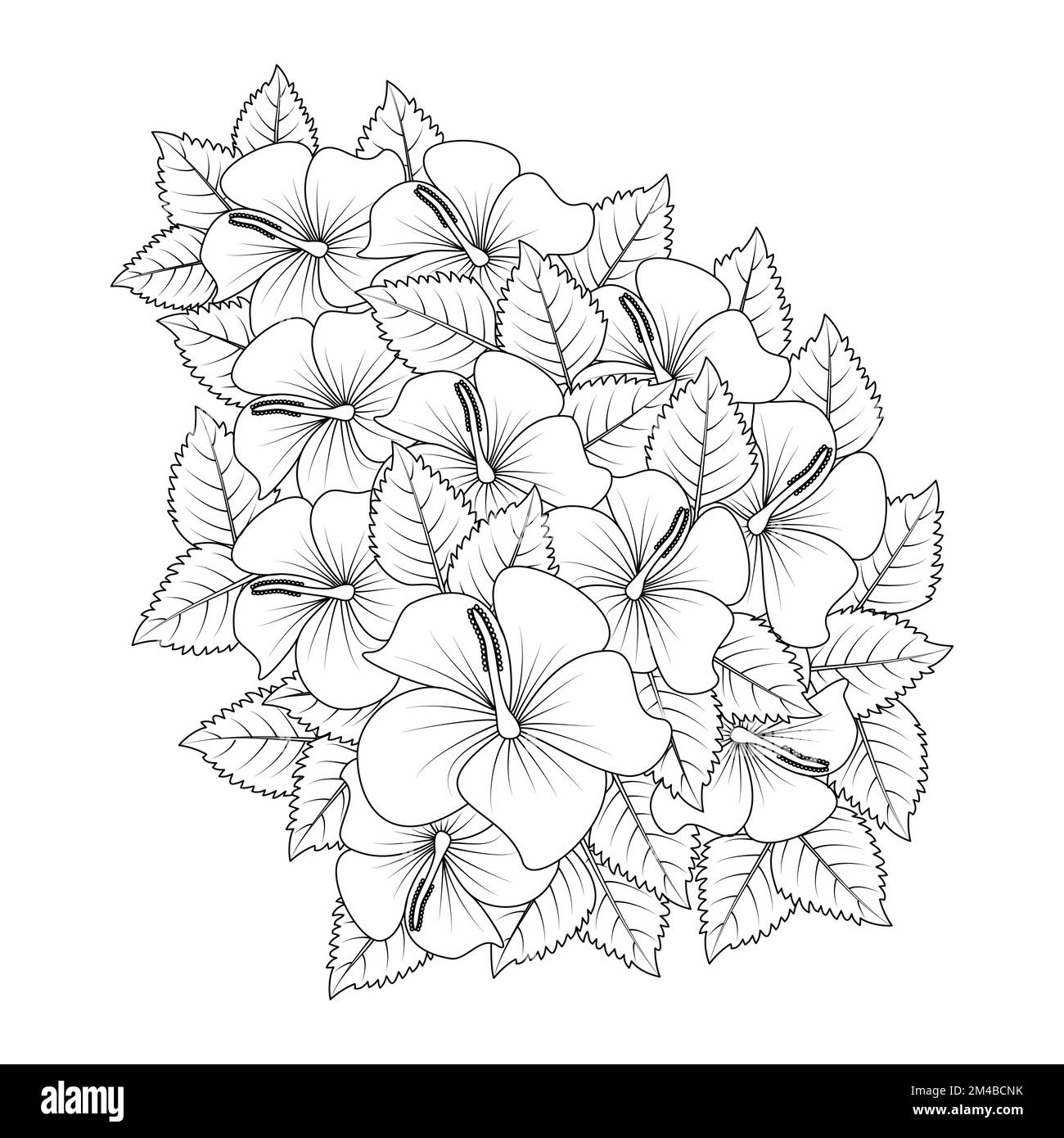 Hibiscus Syriacus Flower Or Common Hibiscus Flower Coloring Page Of hibiscus-syriacus-flower-or-common-hibiscus-flower-coloring-page-of