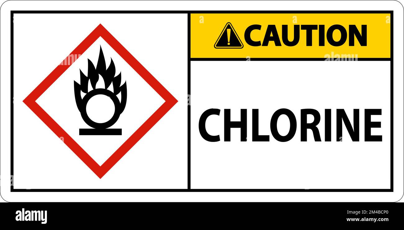 Caution Chlorine Oxidizer GHS Sign On White Background Stock Vector