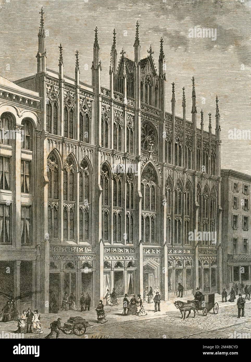 View of the Masonic Temple, Philadelphia, USA, illustration 1871 Stock Photo