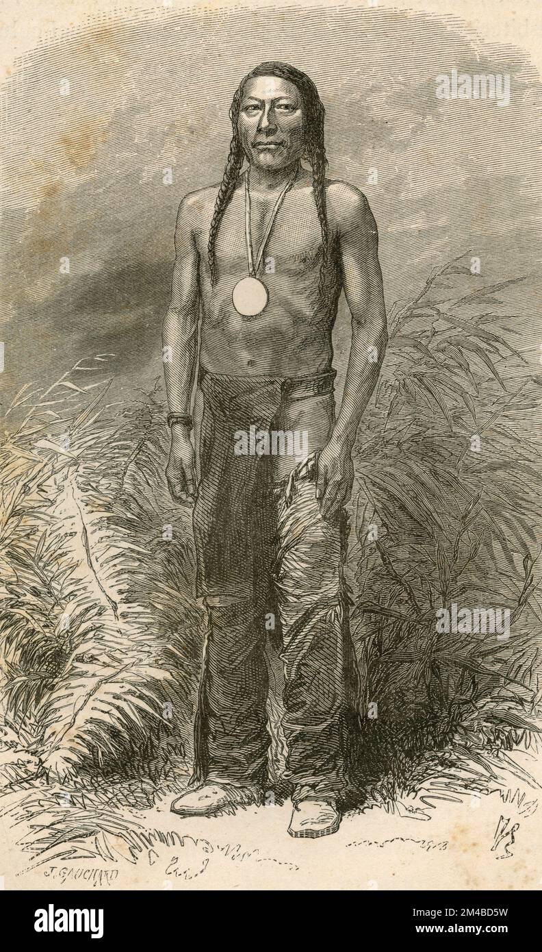 Portrait of Shawanoh, chief of the Yuta Indians, USA, illustration 1871 Stock Photo