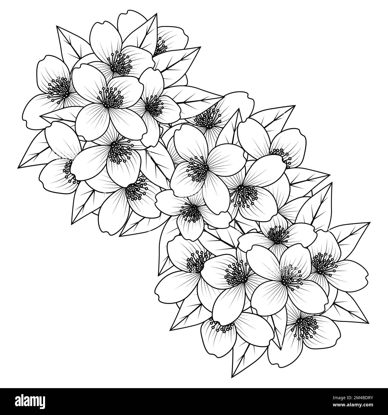 flower coloring page hand drawing line art of black flower with ...
